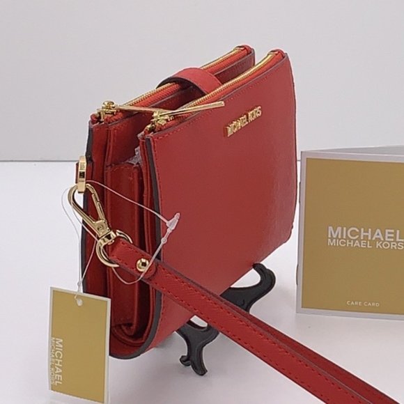 Michael Kors Large Double Zip Wristlet Wallet Leather Flame Color - Picture 10 of 16